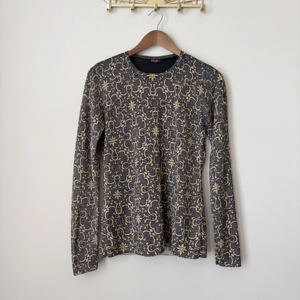 J. McLaughlin Metallic Jacquard Button Sleeve Knit Jamey Top Small